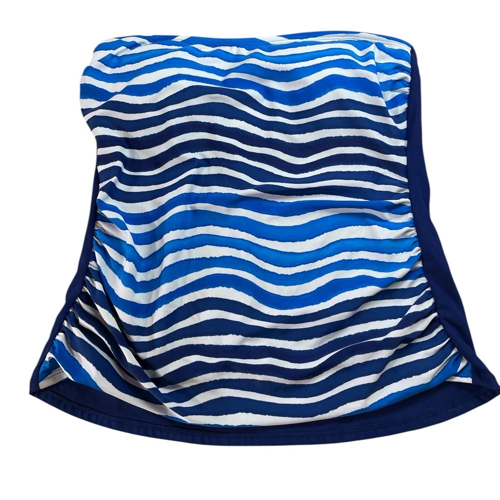 Tankini Top Size 14 Blue Wave Stripe Swimwear White American Beach Swimsuit